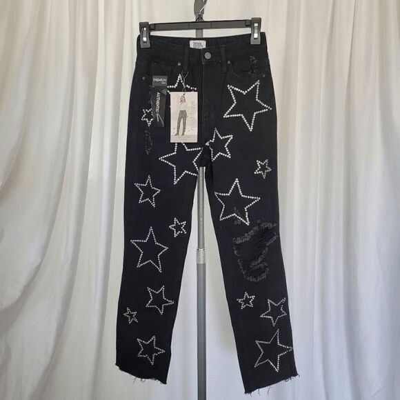 Simple Society black embellished stars jeans juniors size 00/23 - Picture 3 of 6